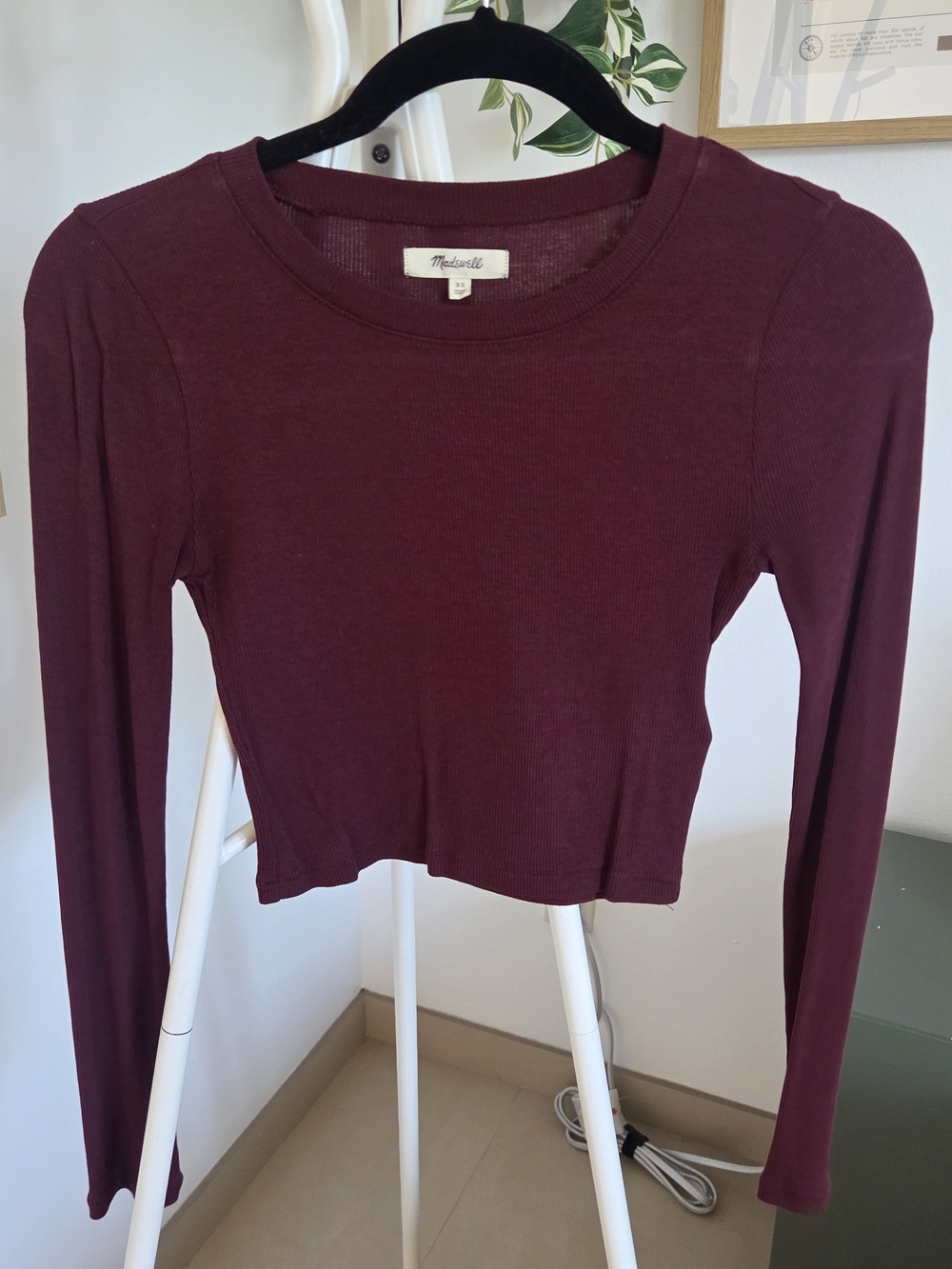 Madewell Burgundy Ribbed Long Sleeve Cropped Top XS